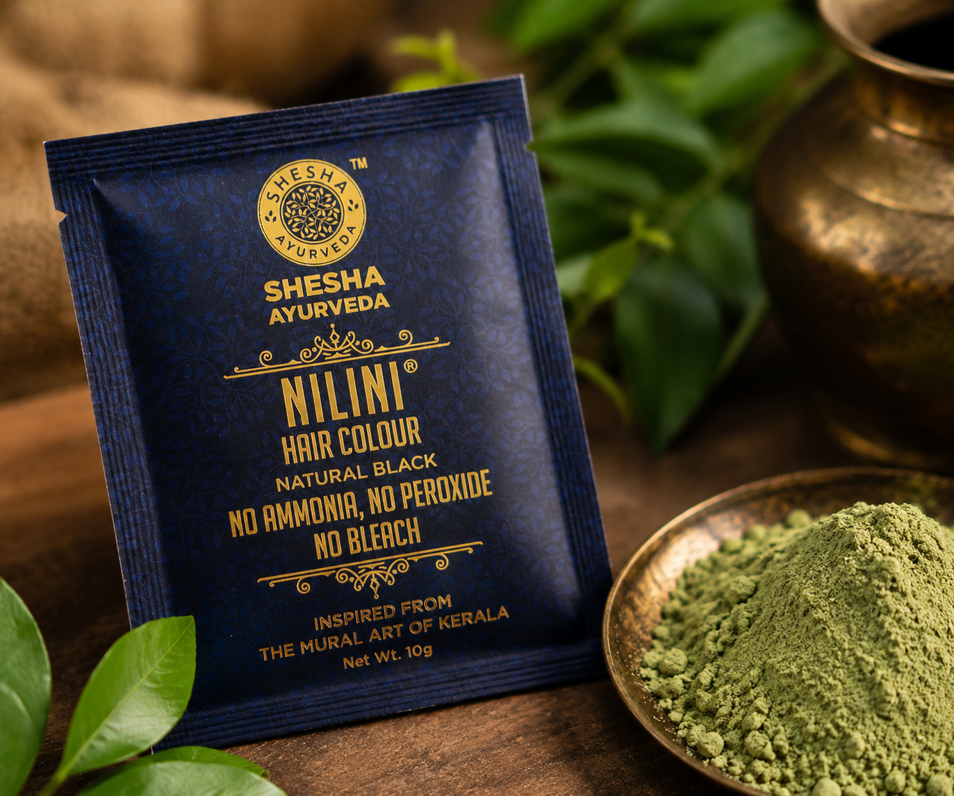 NILINI Natural Black hair color powder close-up – Shesha Ayurveda